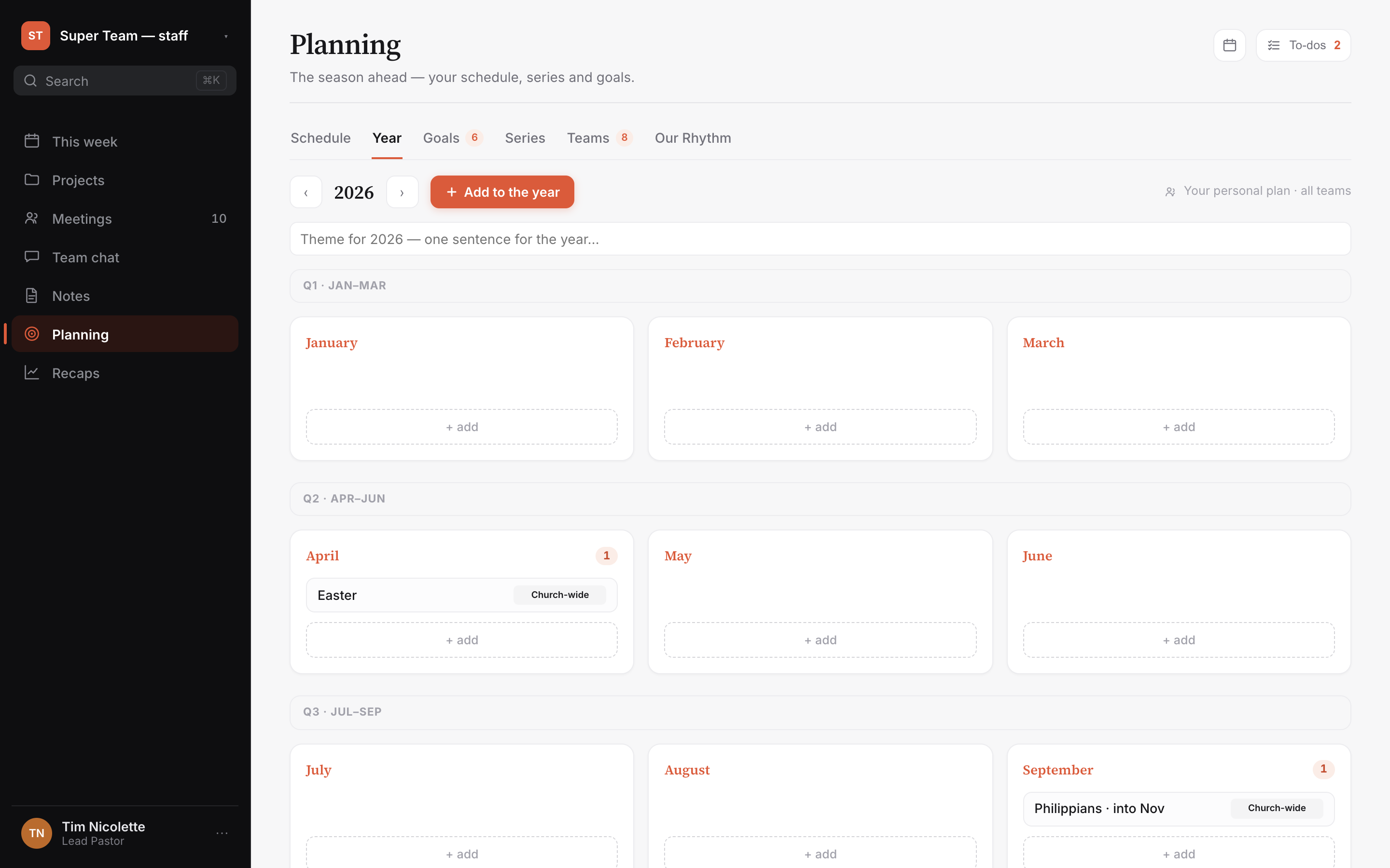 Planning, year view